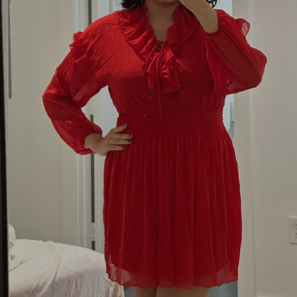 Zara Short Ruffled Red Dress - Picture 3 of 5